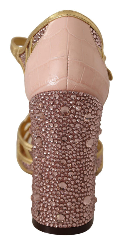 Dolce & Gabbana Silk-Infused Leather Crystal Pumps in Pink Gold