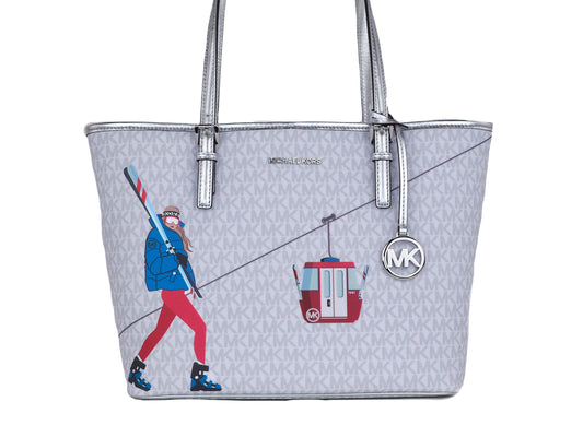 Michael Kors Jet Set Girls Print Medium Signature PVC Carryall Shoulder Tote Handbag (jasnobiały wielokolorowy)