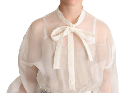 Dolce & Gabbana Elegant White Silk-Cotton Ascot Blouse