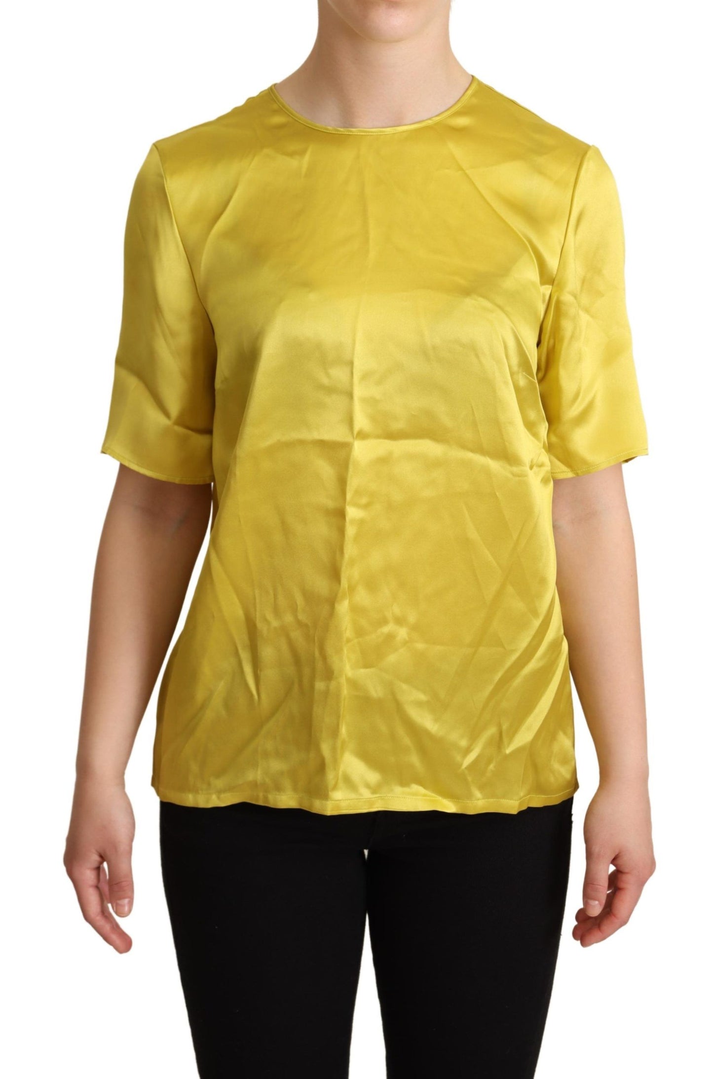 Dolce & Gabbana Elegant Silk Short Sleeve Blouse Top - Yellow