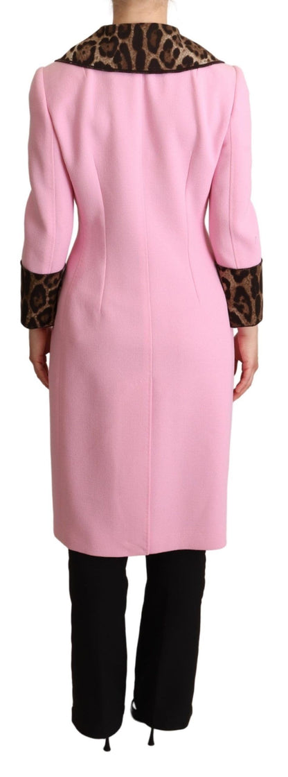 Dolce &amp; Gabbana Chic Pink Leopard Trench z kryształowymi guzikami