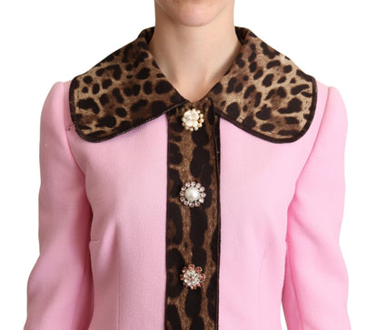 Dolce &amp; Gabbana Chic Pink Leopard Trench z kryształowymi guzikami