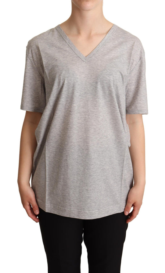 Dolce & Gabbana Elegant Gray V-Neck Cotton Tee