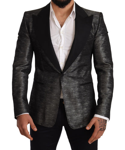 Dolce &amp; Gabbana Metaliczny szary żakardowy żakiet Slim Fit