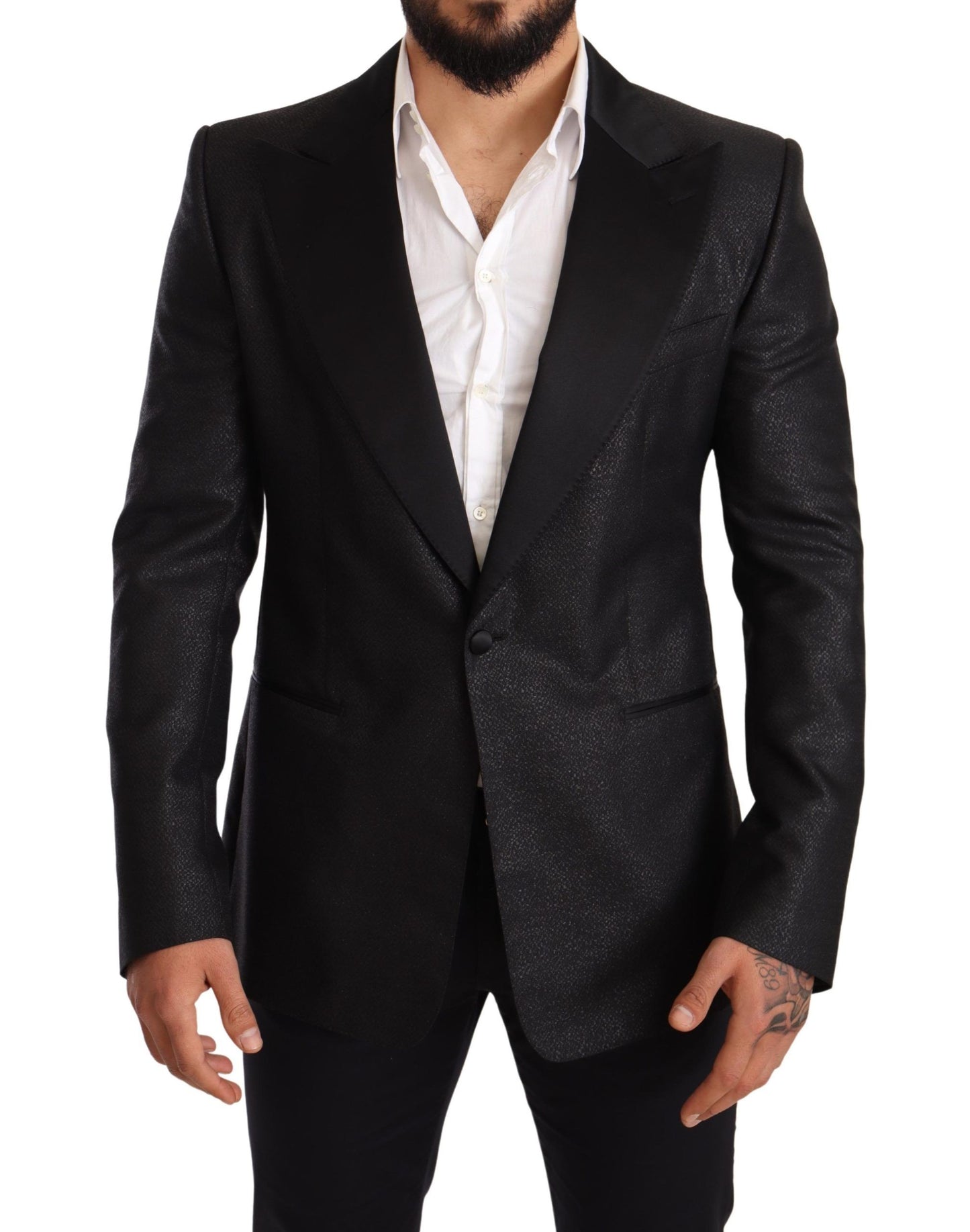 Dolce &amp; Gabbana Elegancka Czarna Metaliczna Kurtka Slim Fit Blazer