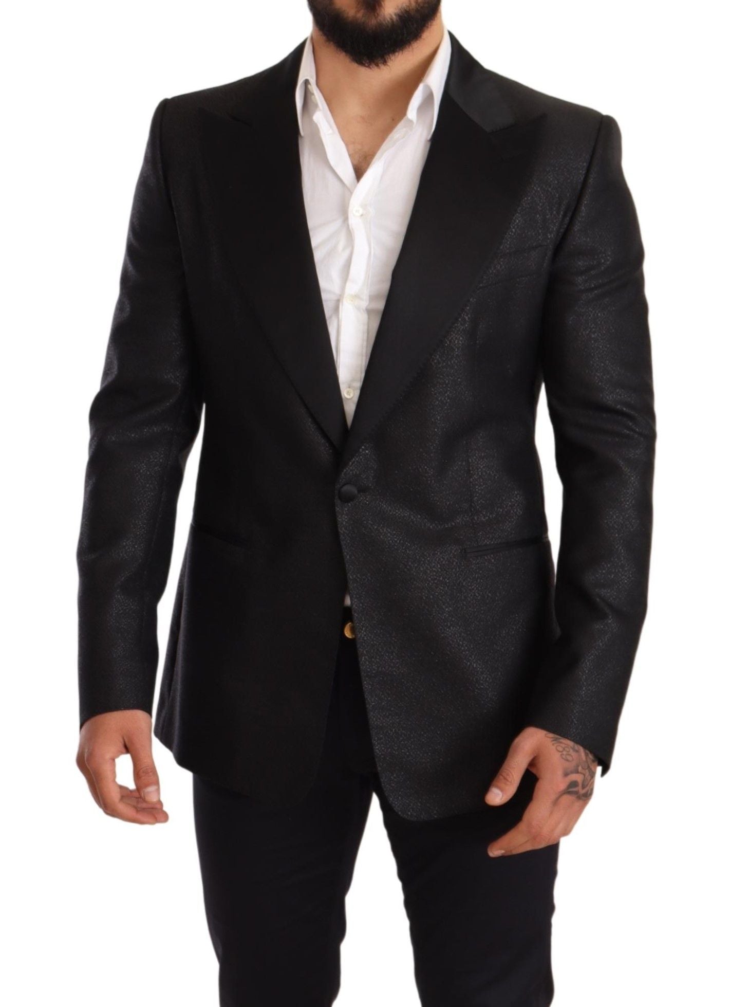 Dolce &amp; Gabbana Elegancka Czarna Metaliczna Kurtka Slim Fit Blazer