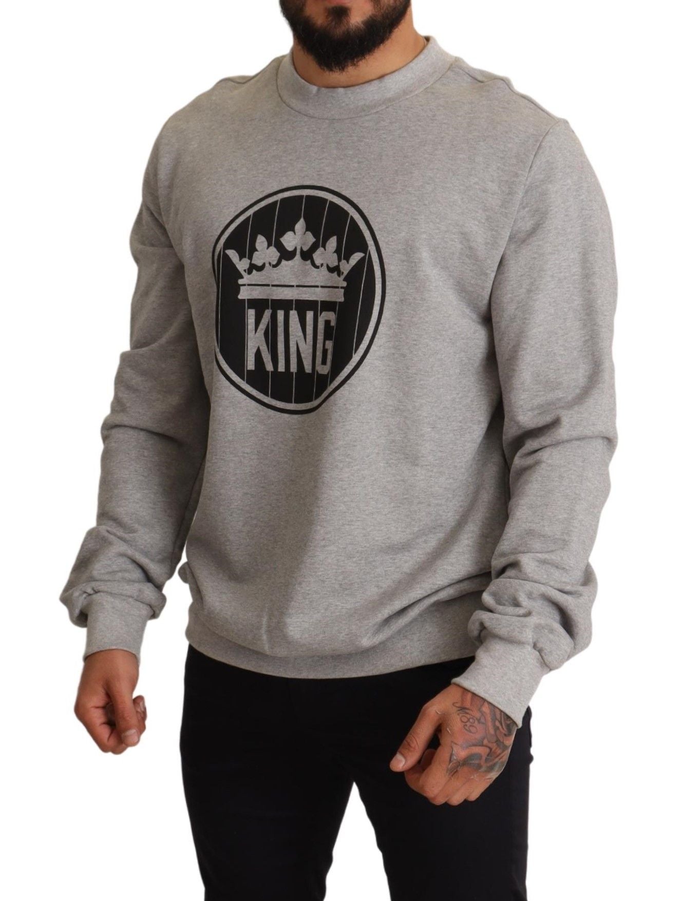 Dolce &amp; Gabbana Regal Crown Cotton Sweater - Wytworny Szary