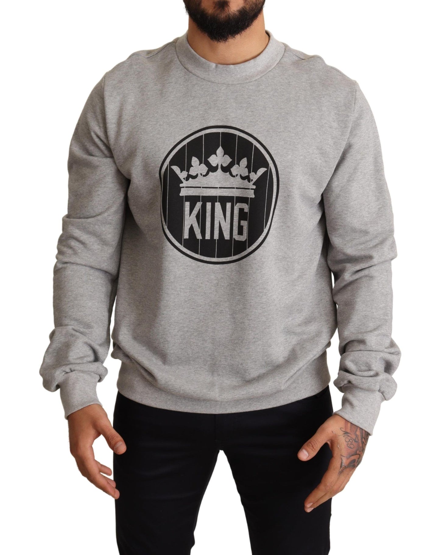 Dolce &amp; Gabbana Regal Crown Cotton Sweater - Wytworny Szary