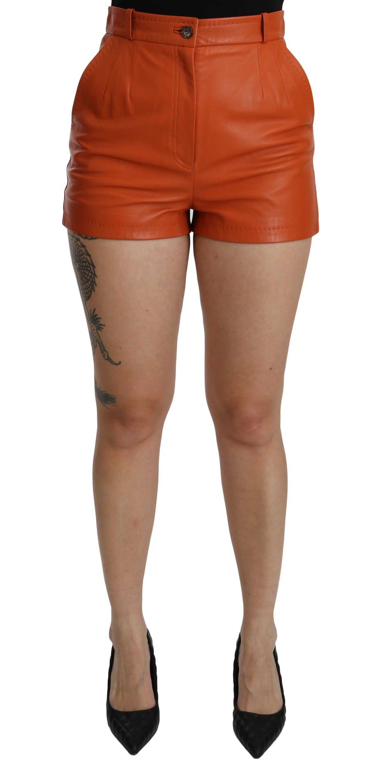 Dolce &amp; Gabbana Chic Orange Leather High Waist Hot Pants