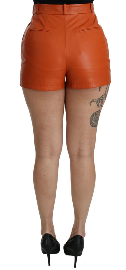 Dolce &amp; Gabbana Chic Orange Leather High Waist Hot Pants