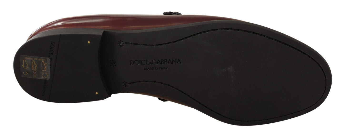 Dolce &amp; Gabbana Eleganckie Bordowe Skórzane Mokasyny