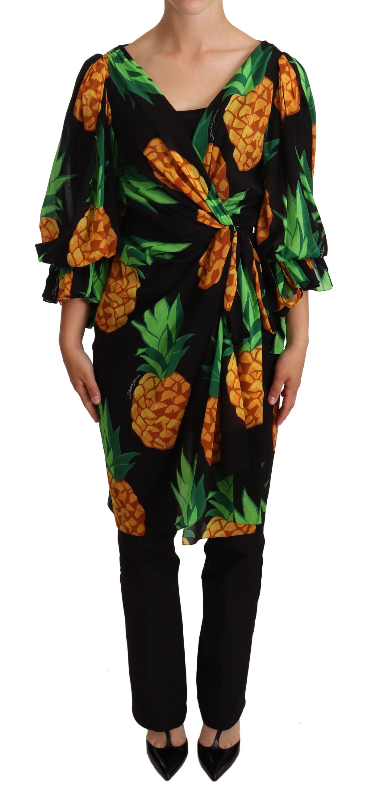 Sukienka Dolce &amp; Gabbana Vibrant Pineapple Draped Wrap