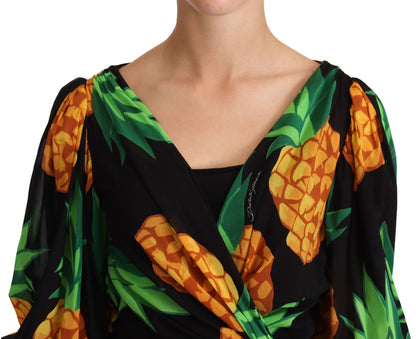 Sukienka Dolce &amp; Gabbana Vibrant Pineapple Draped Wrap