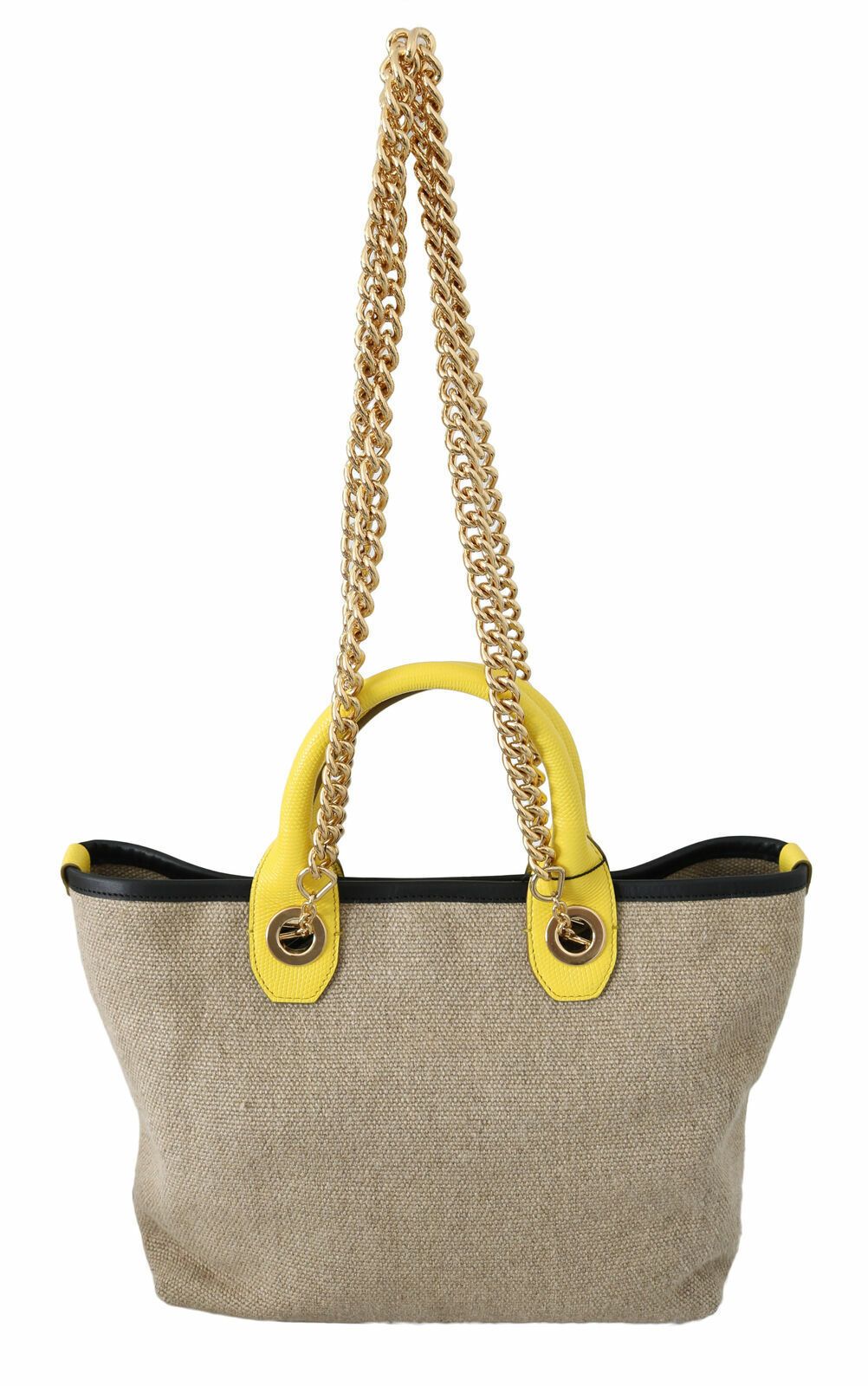 Dolce &amp; Gabbana Beige Linen-Calf Tote ze Złotym Łańcuchem