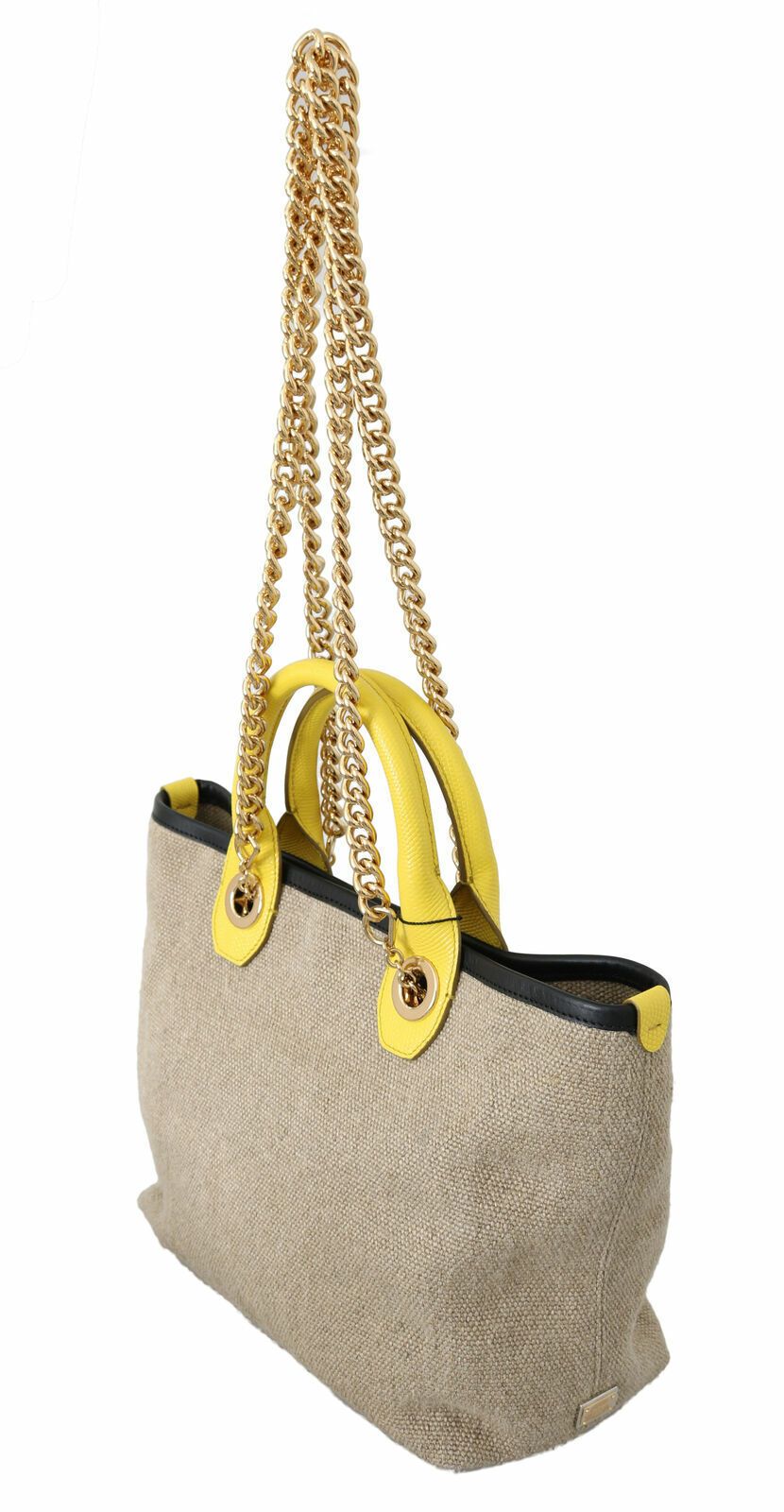 Dolce &amp; Gabbana Beige Linen-Calf Tote ze Złotym Łańcuchem