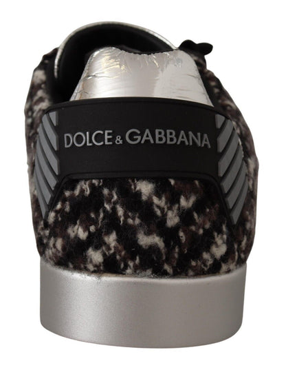 Dolce &amp; Gabbana Srebrne Eleganckie Skórzane Trampki