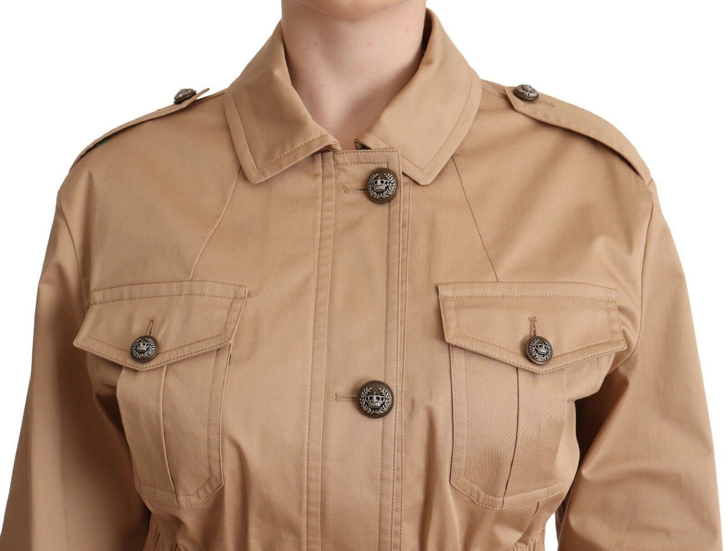 Dolce &amp; Gabbana Chic Beige Button Down Coat z ozdobami