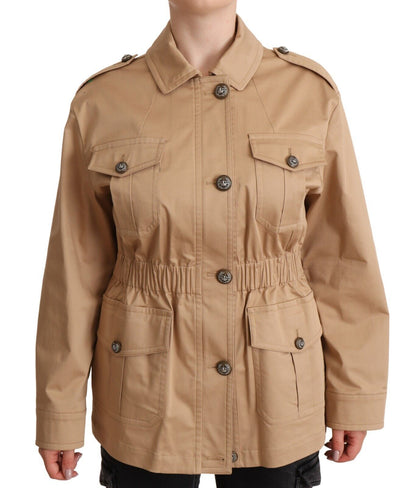 Dolce &amp; Gabbana Chic Beige Button Down Coat z ozdobami