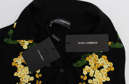 Dolce &amp; Gabbana Elegancki czarny jedwabny top polo z kwiatowym wzorem