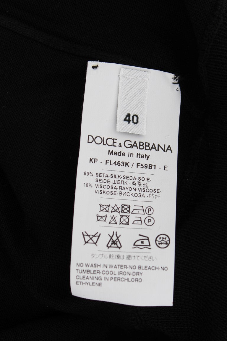 Dolce &amp; Gabbana Elegancki czarny jedwabny top polo z kwiatowym wzorem