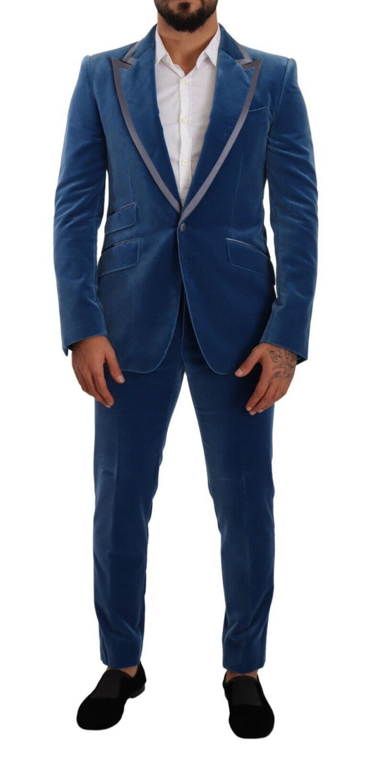 Dolce &amp; Gabbana Elegancki aksamitny niebieski garnitur slim fit