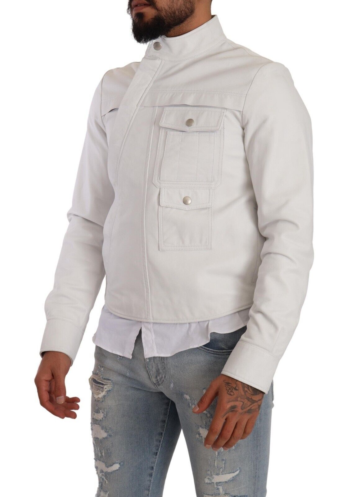 Diesel Exquisite White Leather Biker Jacket