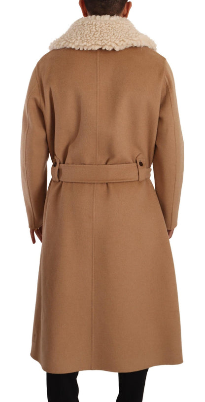 Dolce &amp; Gabbana Opulent Beige Shearling-Collar Overcoat