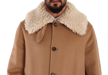 Dolce &amp; Gabbana Opulent Beige Shearling-Collar Overcoat