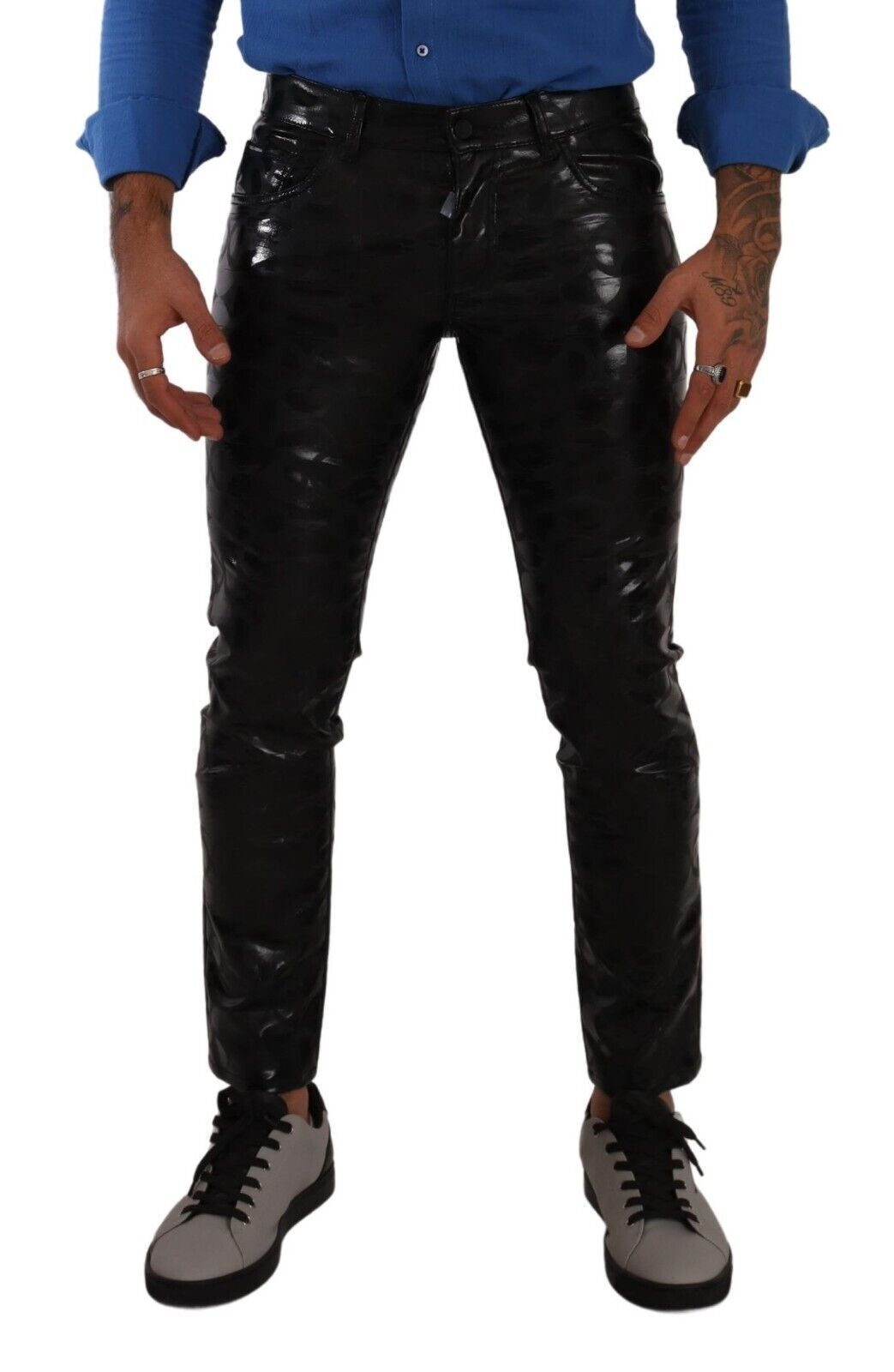 Dolce &amp; Gabbana Eleganckie Czarne Spodnie Skinny Logo