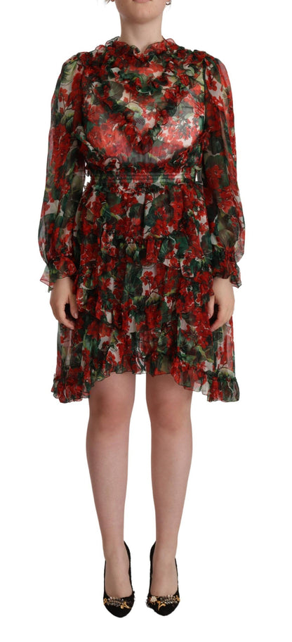 Dolce &amp; Gabbana Floral Silk Mini Sukienka Za Kolano