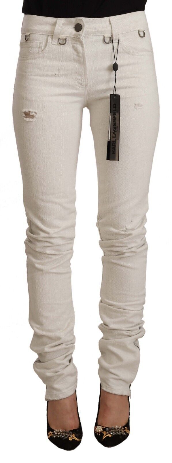 Karl Lagerfeld Chic White Jeansy Slim Fit ze Średnim Stanem