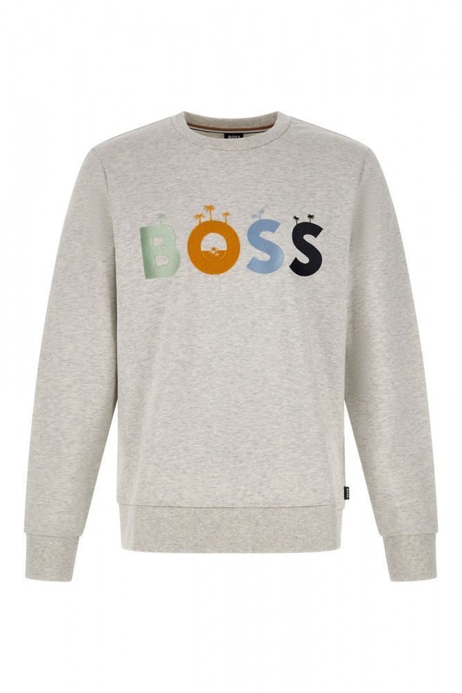 Hugo Boss Elegancka Szara Bawełniana Bluza Z Okrągłym Dekoltem