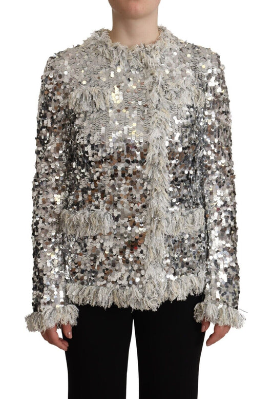 Dolce &amp; Gabbana Chic Silver Sequin Jacket Coat