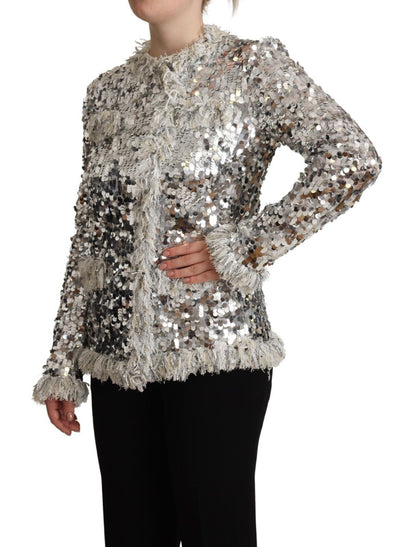 Dolce &amp; Gabbana Chic Silver Sequin Jacket Coat