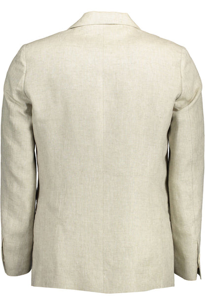 Gant Beige Linen Classic Jacket with Logo Detailing