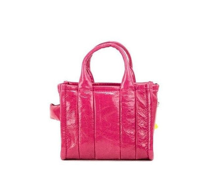 Marc Jacobs The Shiny Crinkle Micro Tote Magenta Leather Crossbody Bag Handbag