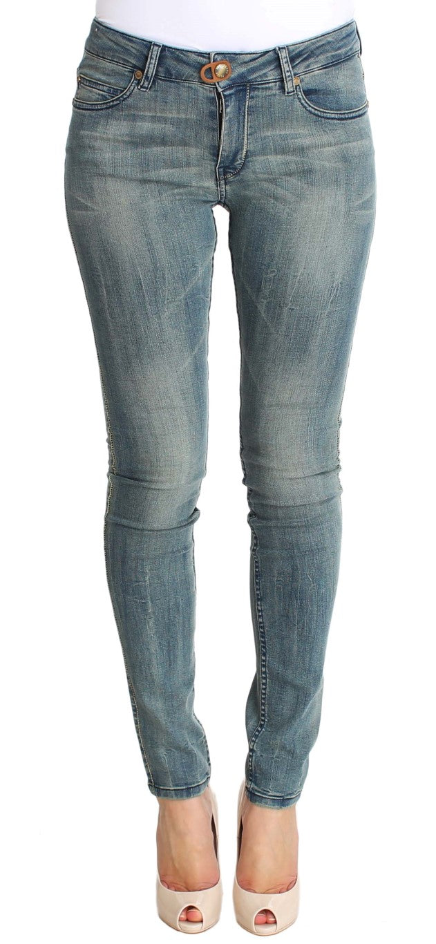 PLEIN SUD Chic Slim Skinny Niebieskie sprane dżinsy