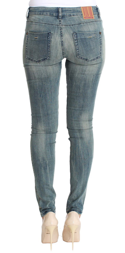 PLEIN SUD Chic Slim Skinny Niebieskie sprane dżinsy