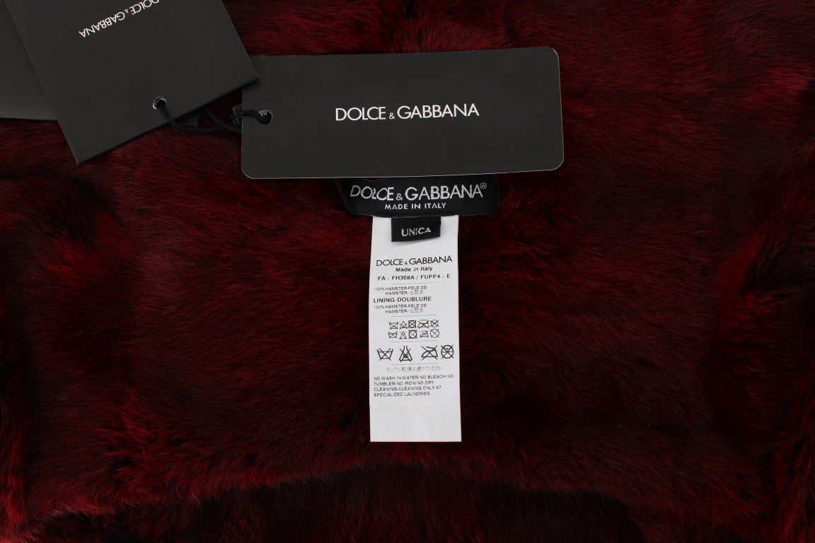 Dolce &amp; Gabbana Luksusowy bordowy szalik z futra z kapturem