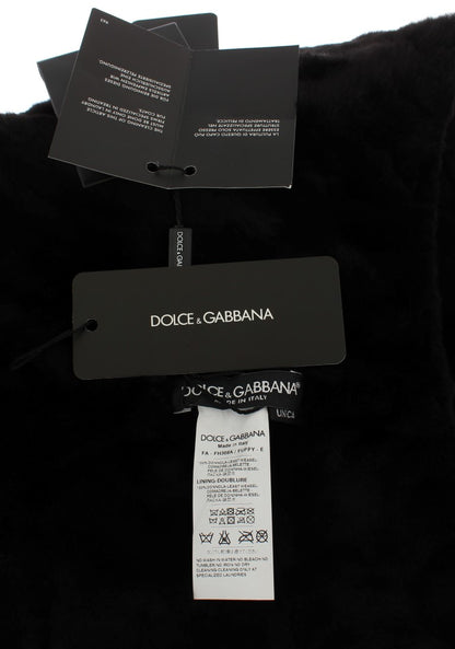 Dolce &amp; Gabbana Chic Czarny szalik z futra łasicy z kapturem