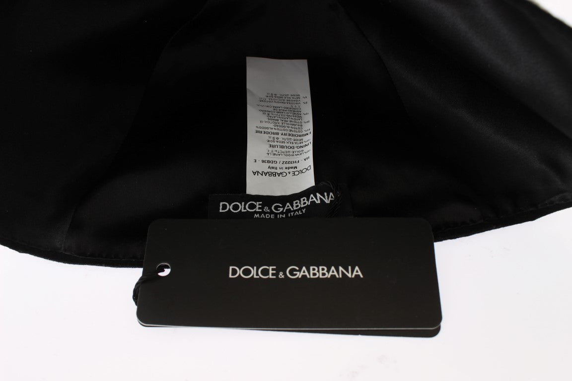 Dolce &amp; Gabbana Elegancki czarny wełniany kapelusz z kwiatowym wzorem