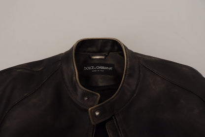 Dolce & Gabbana Elegant Black Leather Jacket with Silver Details