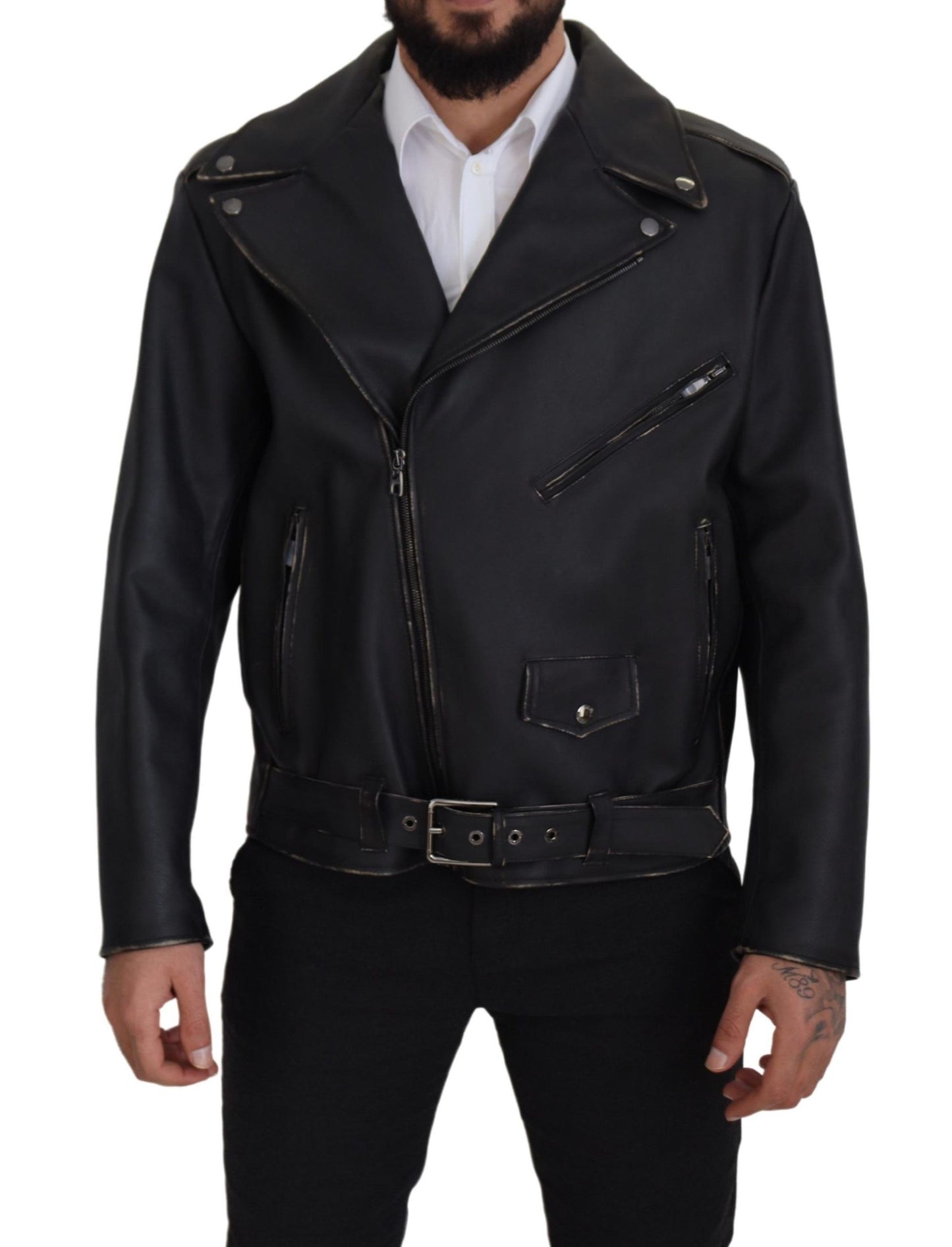 Dolce & Gabbana Elegant Black Leather Biker Jacket