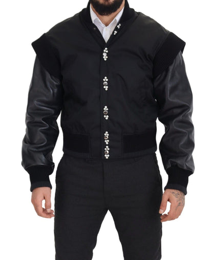 Dolce & Gabbana Elegant Black Crystal-Embellished Bomber Jacket