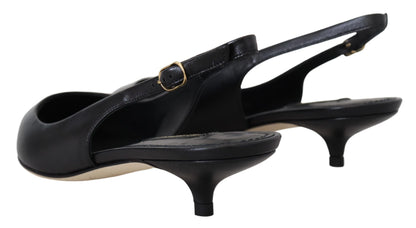 Eleganckie czarne skórzane czółenka typu slingback