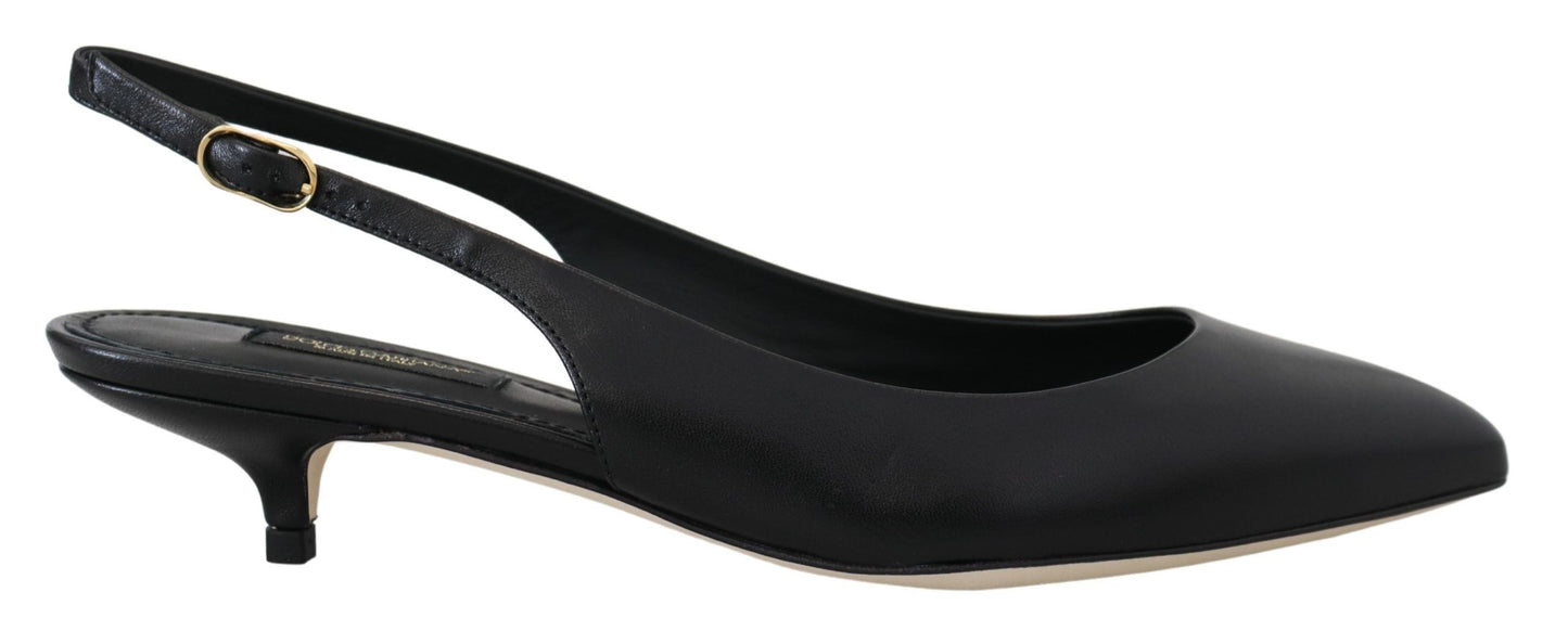 Eleganckie czarne skórzane czółenka typu slingback