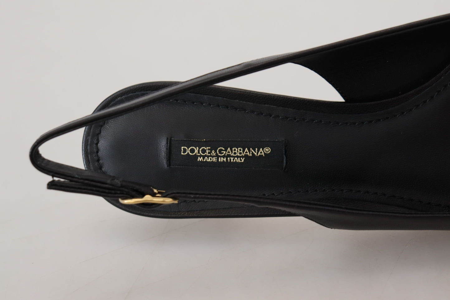 Eleganckie czarne skórzane czółenka typu slingback