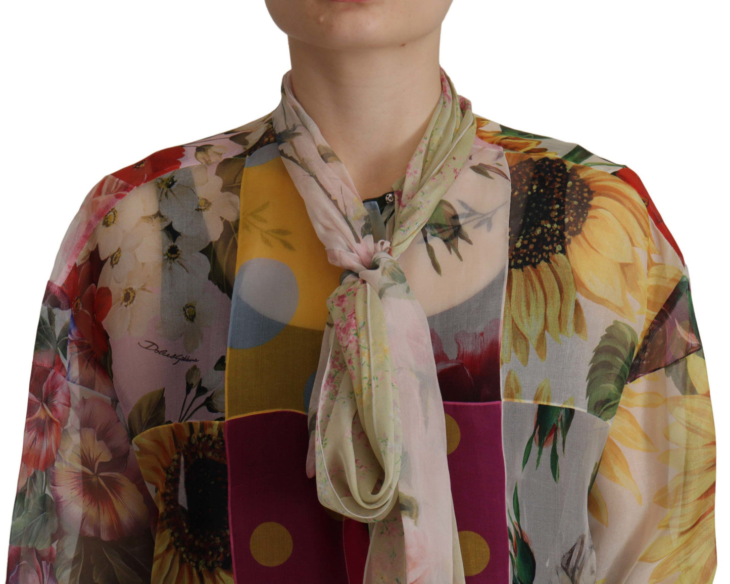 Dolce & Gabbana Multicolor Silk Ascot Collar Blouse