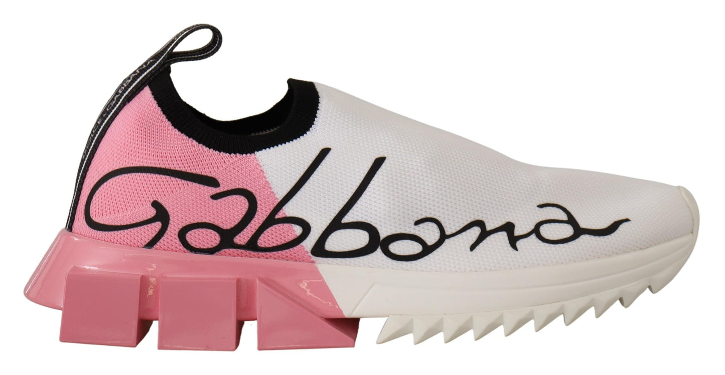 Dolce & Gabbana Elegant Sorrento Slip-On Sneakers in White & Pink