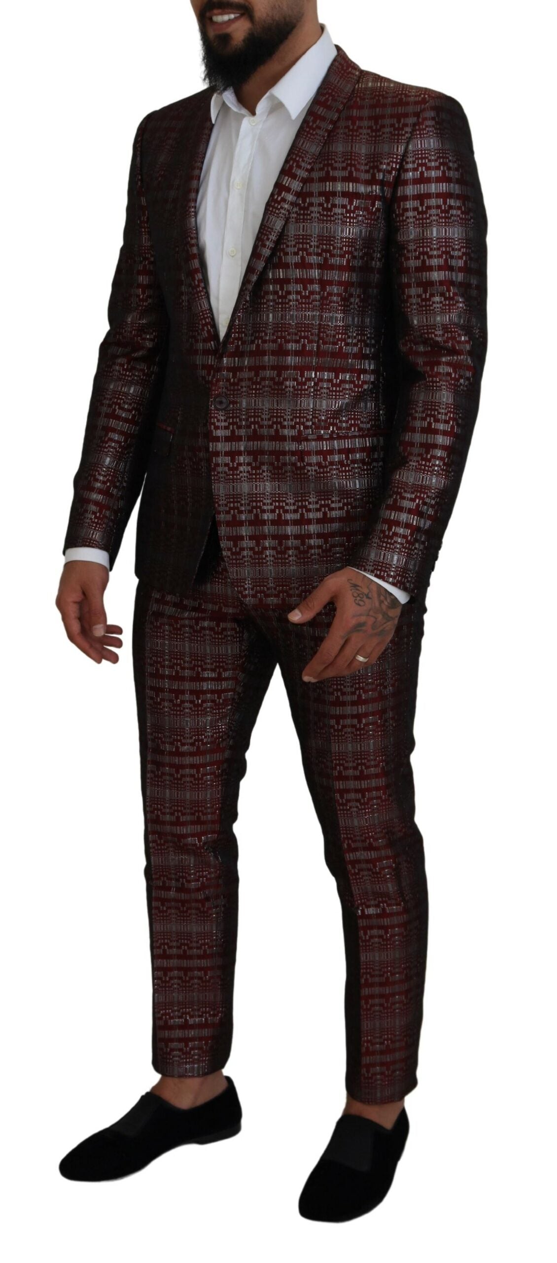 Bordeaux Fantasy Slim Fit Dwuczęściowy garnitur